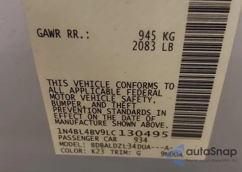 2020 Nissan Altima S Fwd z USA, uszkodzony, nr VIN 1N4BL4BV9LC130495